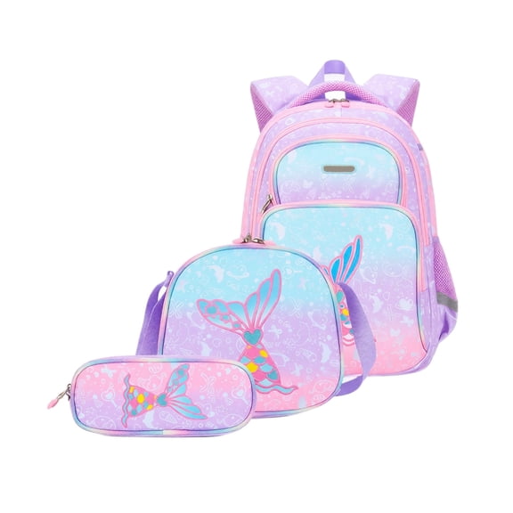 3Pcs Mermaid Backpack Backpack Set with Lunch Box Pencil Case D
