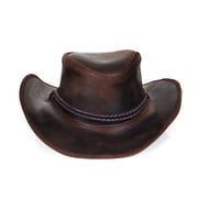 Authentic StellMan Cowboy Hat – Dark Brown Leather with Chin Strap & Braided Trim
