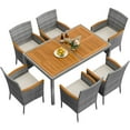 thumbnail image 7 of Lacoo 7 Pieces Patio Dining Sets, Acacia Wood Outdoor Table and Chairs with Curved Armrest and Beige Cushions, Gray, 7 of 7