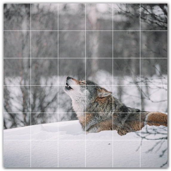 Picture-Tiles.com: Wolf Ceramic Tile Wall Mural WAL501232-66M. 36"W x 36"H using (36) 6" x 6" Ceramic Tiles-Satin Finish