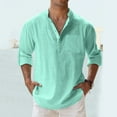 thumbnail image 2 of Mens Cotton Linen Shirt Casual Long Sleeve Henley Shirt Solid Tops, 2 of 5