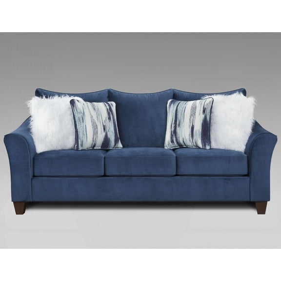 Modern Navy Blue Fabric Sofa 220cm with Pillowback and Solid Construction