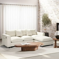 WestinTrends Augusta 99" Modular Chenille L-Shaped Sectional Sofa and Chaise With USB/Type-C Ports and Side Pockets, Cream
