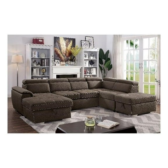 Furniture of America Hoil Fabric U-Shaped Sectional in Light Brown