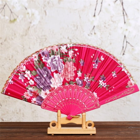 

Limei Hand Fan Festival Gift Exquisite Workmanship Delicate Chinese Style Flower Print Handheld Dance Fan