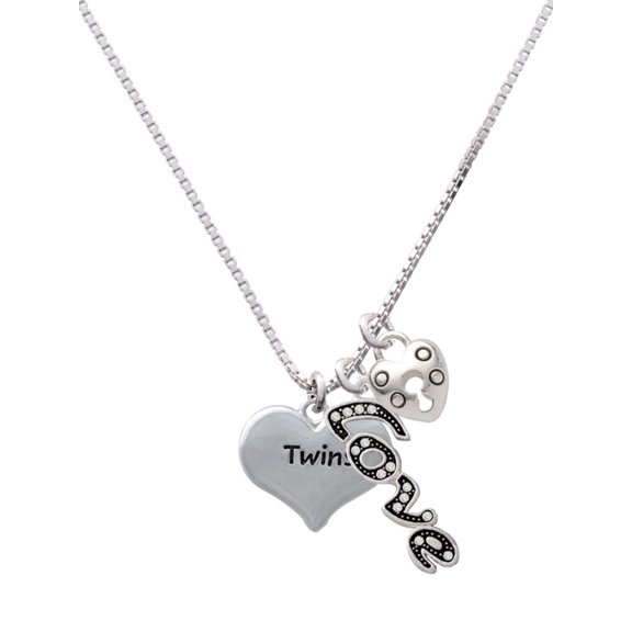 Delight Jewelry Twins Heart with Two Pair of Baby Feet - Love and Lock Charm Necklace, 18" 1"