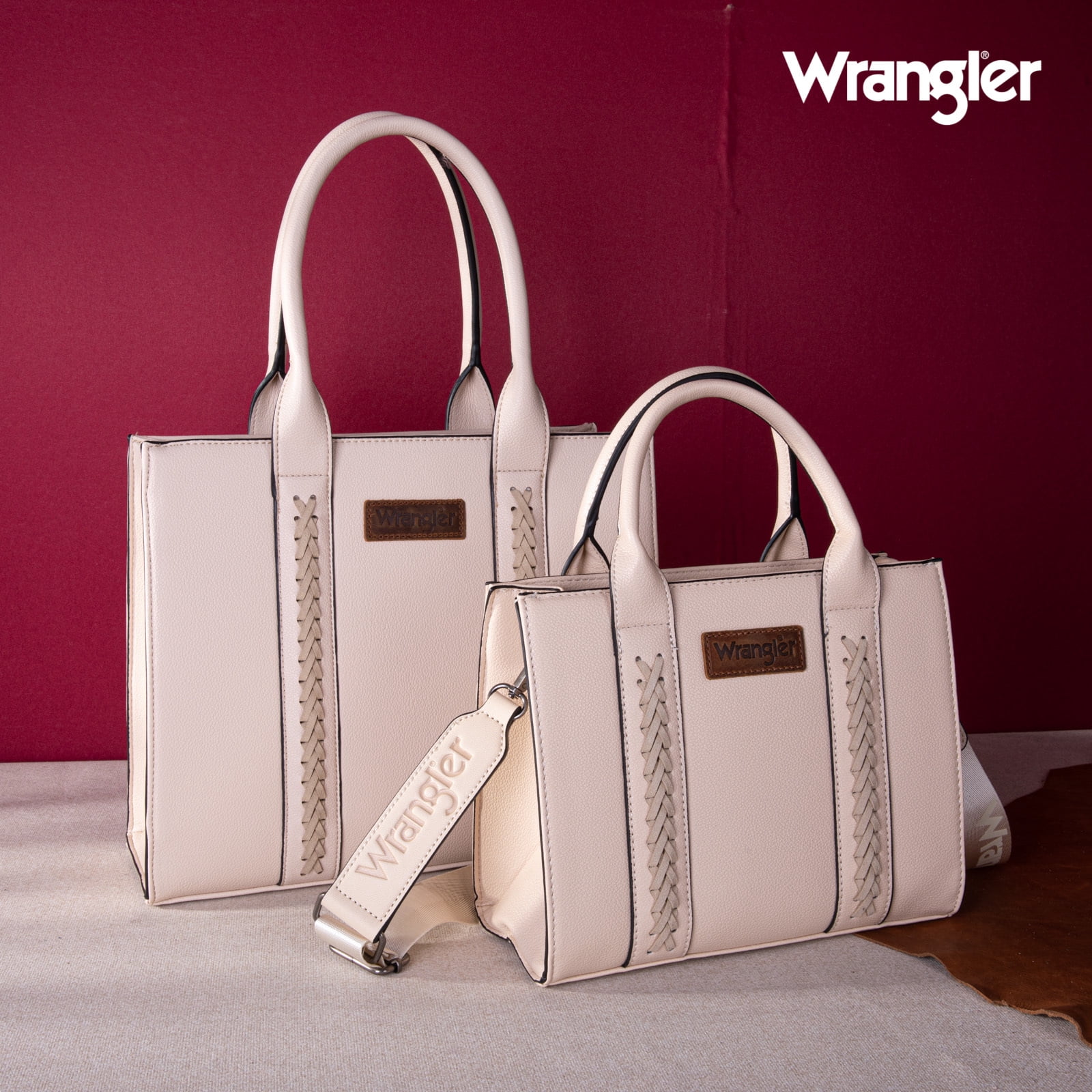Wrangler Medium Tote Bag for Women Designer Satchel Handbags Top-handle Purses with Strap, Natural-Beige