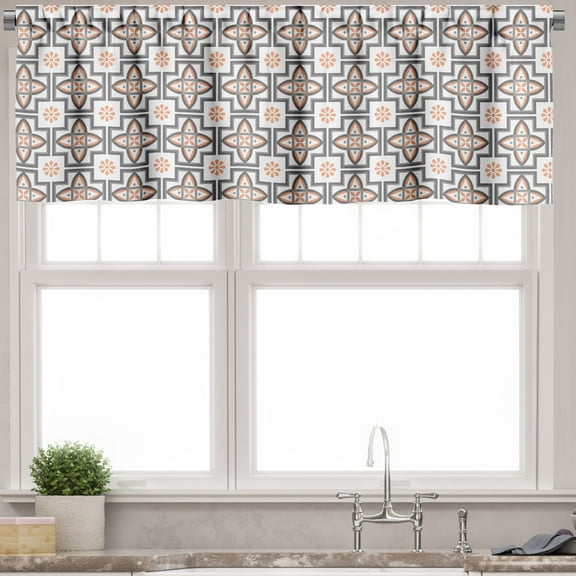 Ambesonne Abstract Geometry Valance Pack of 2, Classical Retro, 54"X12", White Salmon Dimgray