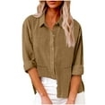 thumbnail image 3 of Horkkom Linen Shirts for Women Solid Color Long Sleeve Button Down Shirts Fall Loose Slit Casual Tops with Pockets XL, Gifts for Women, 3 of 7