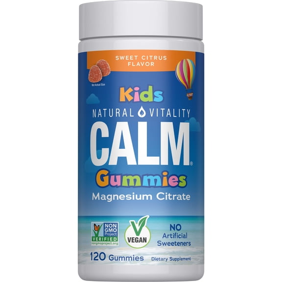 Calm Kids Magnesium Supplement Gummies | Sweet Citrus Flavor | 83 mg | 120 Count | by Natural Vitality