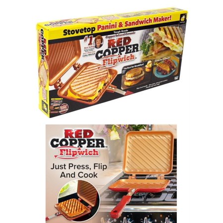 Red Copper Flipwich Stovetop Panini Sandwich Maker Grill Nonstick Induction Bottom + Recipe (Best Sandwich Recipes For Sandwich Maker)