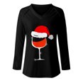 thumbnail image 4 of Moda mujer Casual cuello en V Navidad impreso manga larga camiseta blusa Tops Pompotops gfhjh20756, 4 of 4