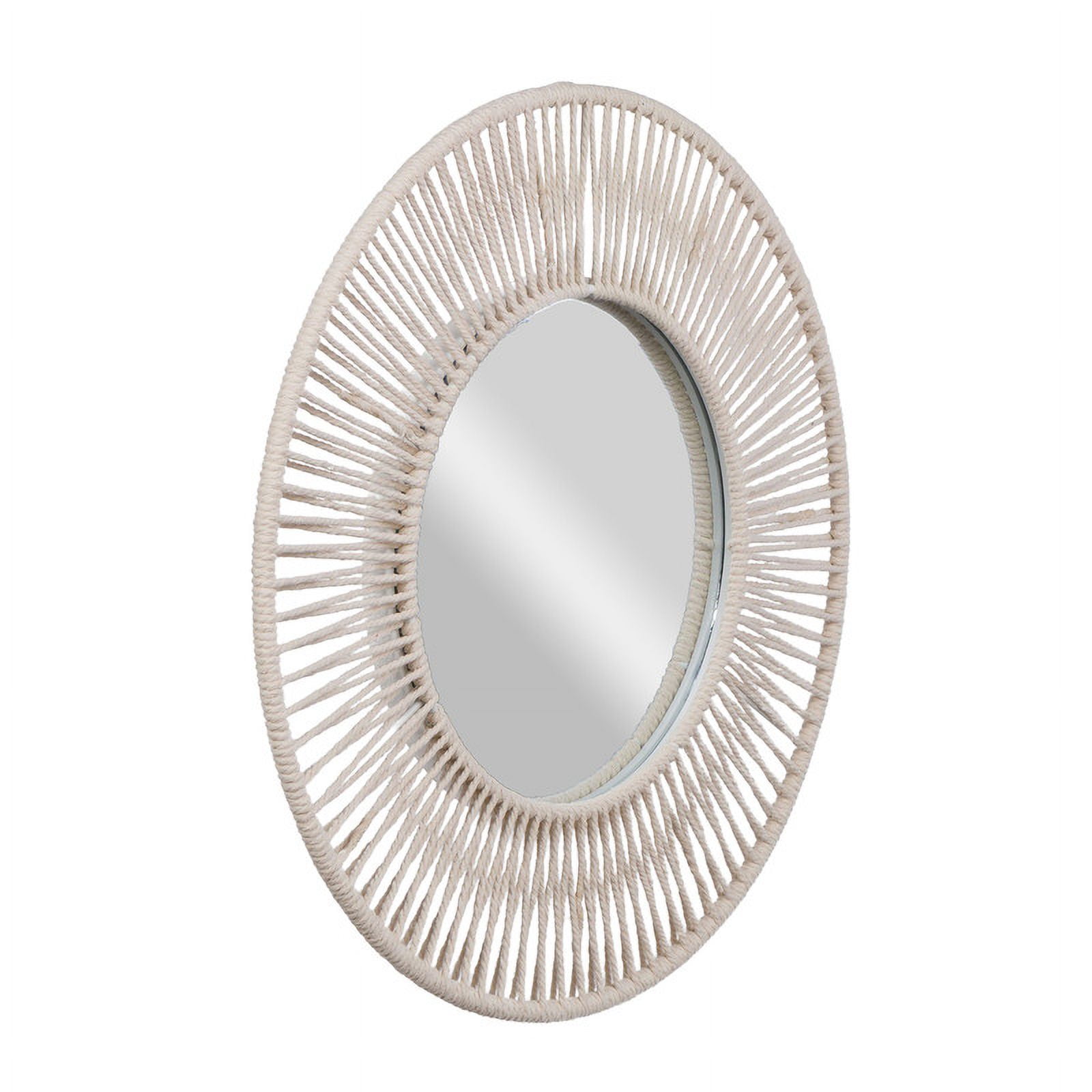 Liliana White Bamboo Round Boho Wide Frame Wall Mirror