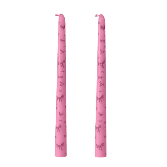 chaungfeng 10 Inch Bow Print Taper Candles Set of 2, Valentine Pink Decorative Candles Long Unscented Candle Sticks for Birthday Wedding Anniversary Party Home Table Decor