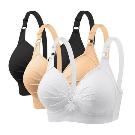 FUNUONY 2025 New Women s Push Up Bra Underwire Plunge Full Coverage Bras 3Pack Thin Laceless Comfortable Breathability Underwear Large Size Brater Buckle