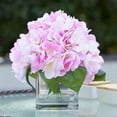thumbnail image 2 of Enova Home Artificial Silk Hydrangea Flowers Arrangement in Cube Glass Vase With Faux Water For Home Office Decoration (Pink), 2 of 4