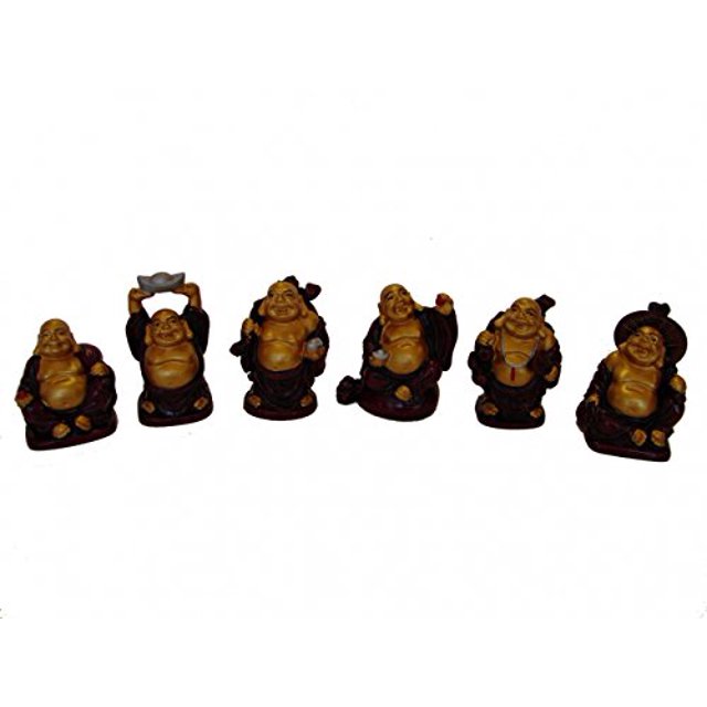 Feng Shui Import LLC 4689 Six Petites Statues Colorées de Bouddha en Bois Rouge