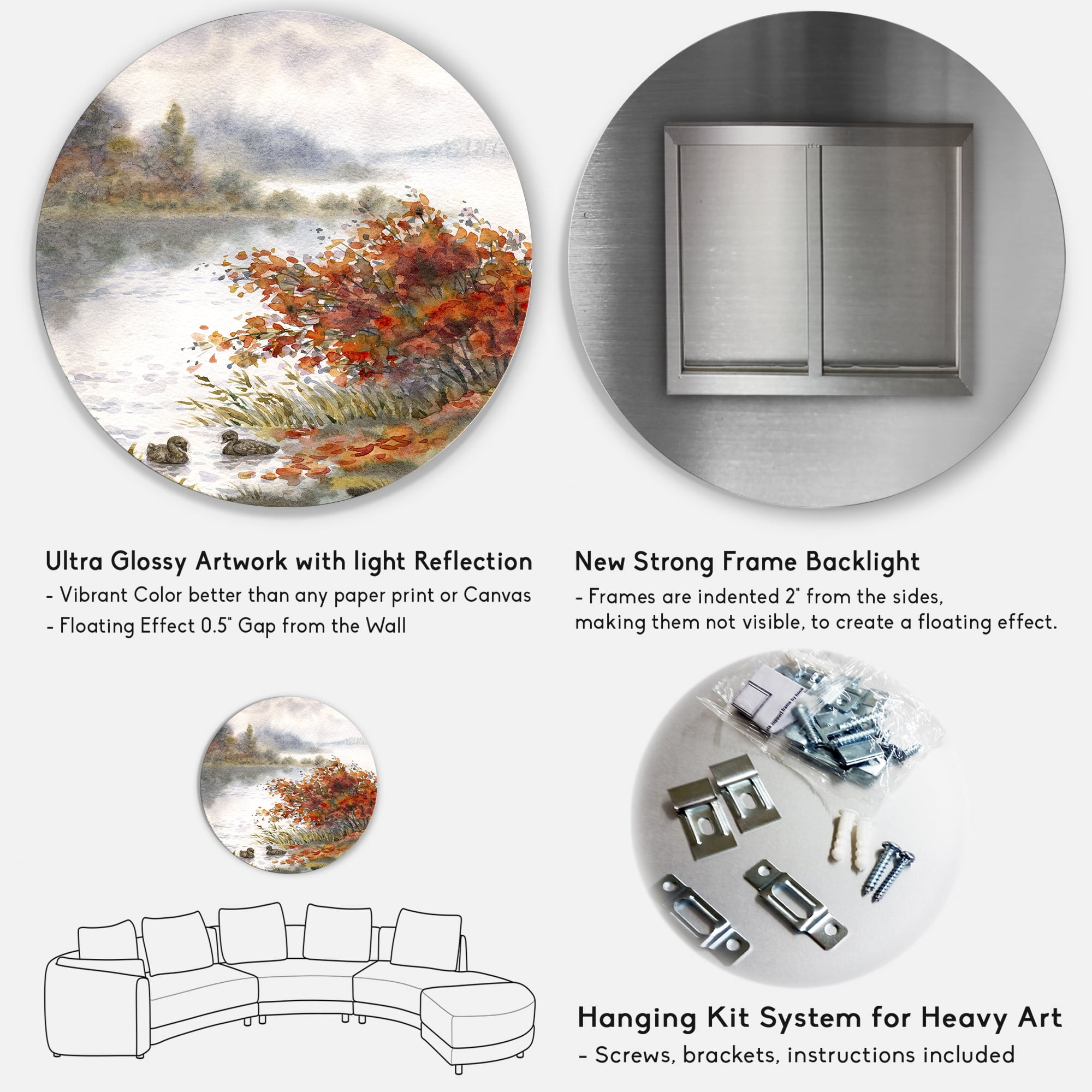 Designart 'View Of The Lake In Autumn Colored' Traditional Circle Metal Wall Art 23x23 - Disc of 23