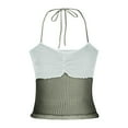 thumbnail image 4 of BVnarty Women's Rib Vacation Travel Clothes Backless Solid Color Plain Strappy Tanks for Teen Girls Camisole Sleeveless Spaghetti Strap Soft Comfy Cami Summer Crop Tops Trendy 2023 Army Green S, 4 of 8