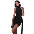 thumbnail image 2 of Women'S Bodycon High Neck Sleeveless Bandage Ruched Midi Cocktail Party Dress Black M, 2 of 9