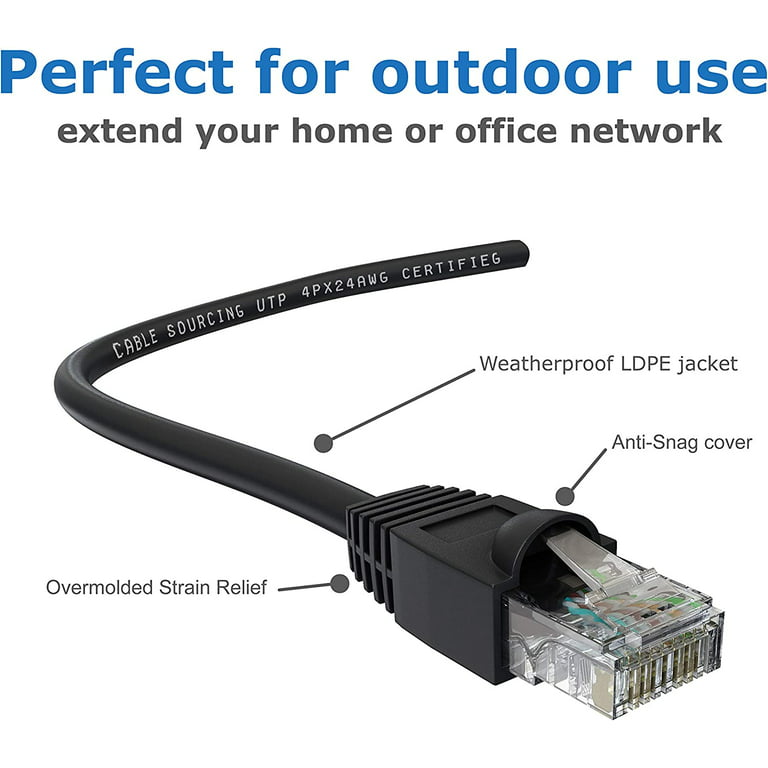 100 ft (30m) CAT5e Cable, Outdoor External Ethernet Cable, 100% Solid  Copper, Network Cable, LAN, 