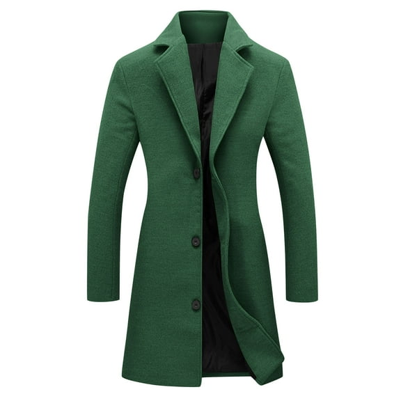 aohooy Pea Coat Womens Wool Blend Single Breasted Midi Overcoat Plus Size Notched Lapel Collar Trench Coats with Pockets Green,L