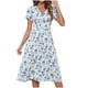 thumbnail image 1 of Vestido Corto para las Mujeres con Cuello en V Estampado Elástico de la Cintura de Manga Corta, Vestido Casual de las Mujeres, 1 of 4