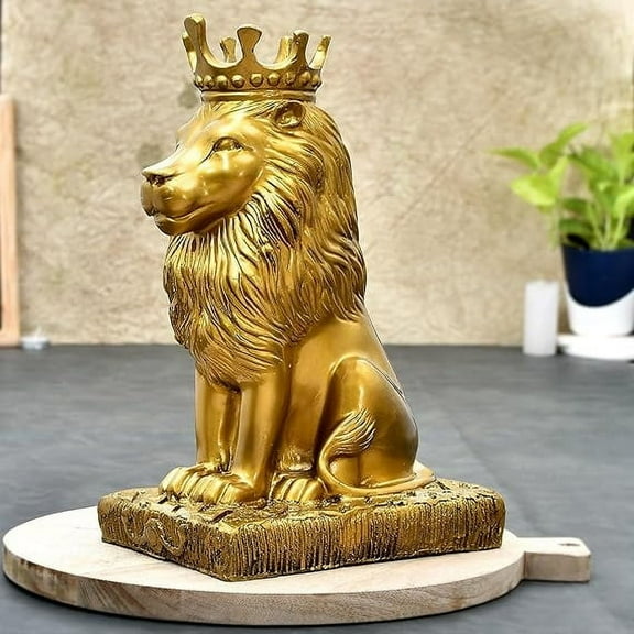Lion Statue with Crown Sculpture Showpiece Figurine for Home Decor Living Room