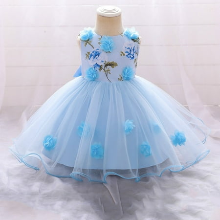 

MAXCOZY Infant Toddler Girls Birthday Gown Princess Dress Baby Flower Embroidery Lace Bubble Dress