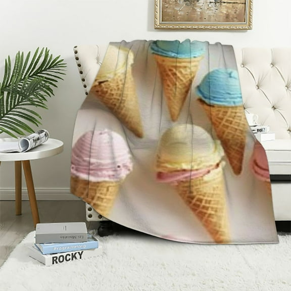Autua Ice Cream Cones Lightweight Fleece Blanket All Seasons Soft Throw 40x50in