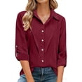 thumbnail image 2 of Button Down Shirts For Women Linen Clothing For Women Office Work Tops Solid Color Work Blouses Linen Long Sleeve Shirt Women Lightweight Linen Blouses For Women Cotton Boho Tops Wine2 L, 2 of 8