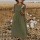 thumbnail image 1 of Puntoco Vestido Informal De Verano Para Mujer, De Color Liso, De Manga Corta, Con Botones, De Algodón Y Lino, Suelto, Vestido De Manga Corta Con Cuello Redondo, Verde Militar Xxxxxl, 1 of 6
