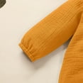 thumbnail image 5 of LIIPEE Boys Girls Onesie Cotton Linen Solid Color Long Sleeve Round Neck Button Jumpsuit With Pockets Breathable Daily One-Pieces,Yellow,9-12 Months, 5 of 9