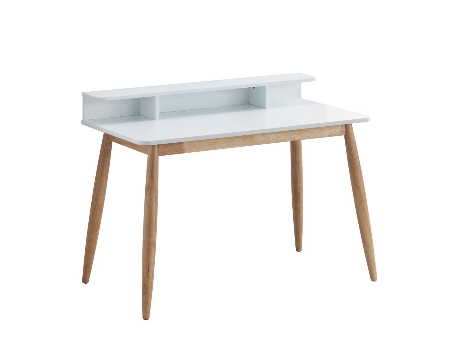 Mid-Century Modern Writing Desk with Hutch, 43" Home Office Desk with 3 Shelves Storage for Study Bedroom Computer Desk, White