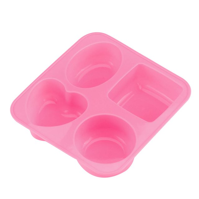 Bewildely Molde de jabón de 4 cavidades, molde de jabón hecho a mano con forma cuadrada de corazón ovalado redondo, herramienta de fabricación de Almacenamiento y organización del hogar Rosado Bewildely HA023995-01