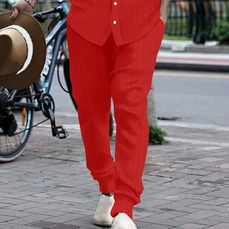 Lilgiuy Mens Jute Pants Yoga Beach Loose Fit Casual Summer Elastic Waist Stripe Baggy Trousers with Pockets for Camping Fishing Tropical Vacation