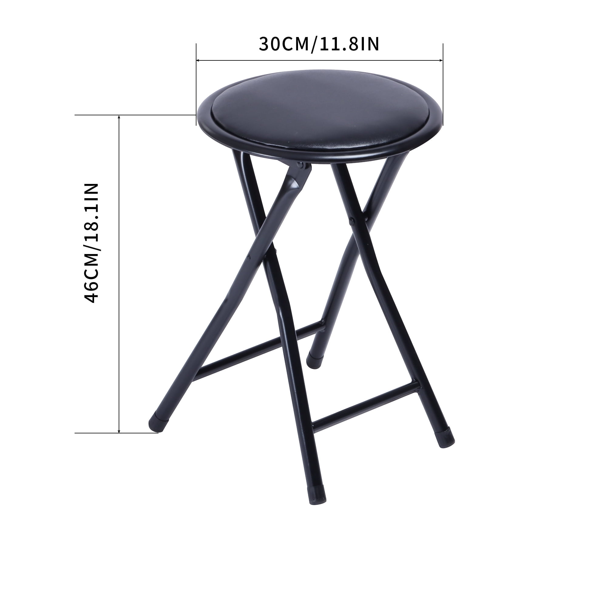 Homy Casa Folding Stool with Round Seat, Black Metal Frame, Portable Space-Saving Design