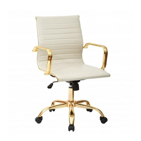 Office Chair Toni Low Back White & Gold Luxury Executive Conference Lumbar Support Ergonomic
