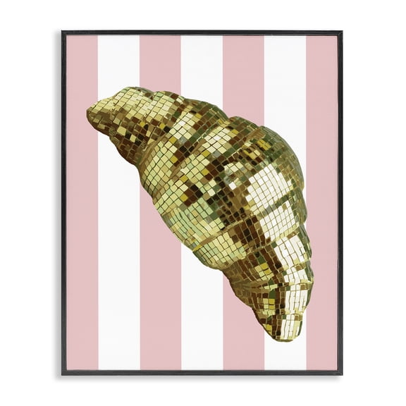 Stupell Industries Disco Croissant & Pink Stripes Food & Beverage Painting Black Framed Art Print Wall Art, 11 x 14