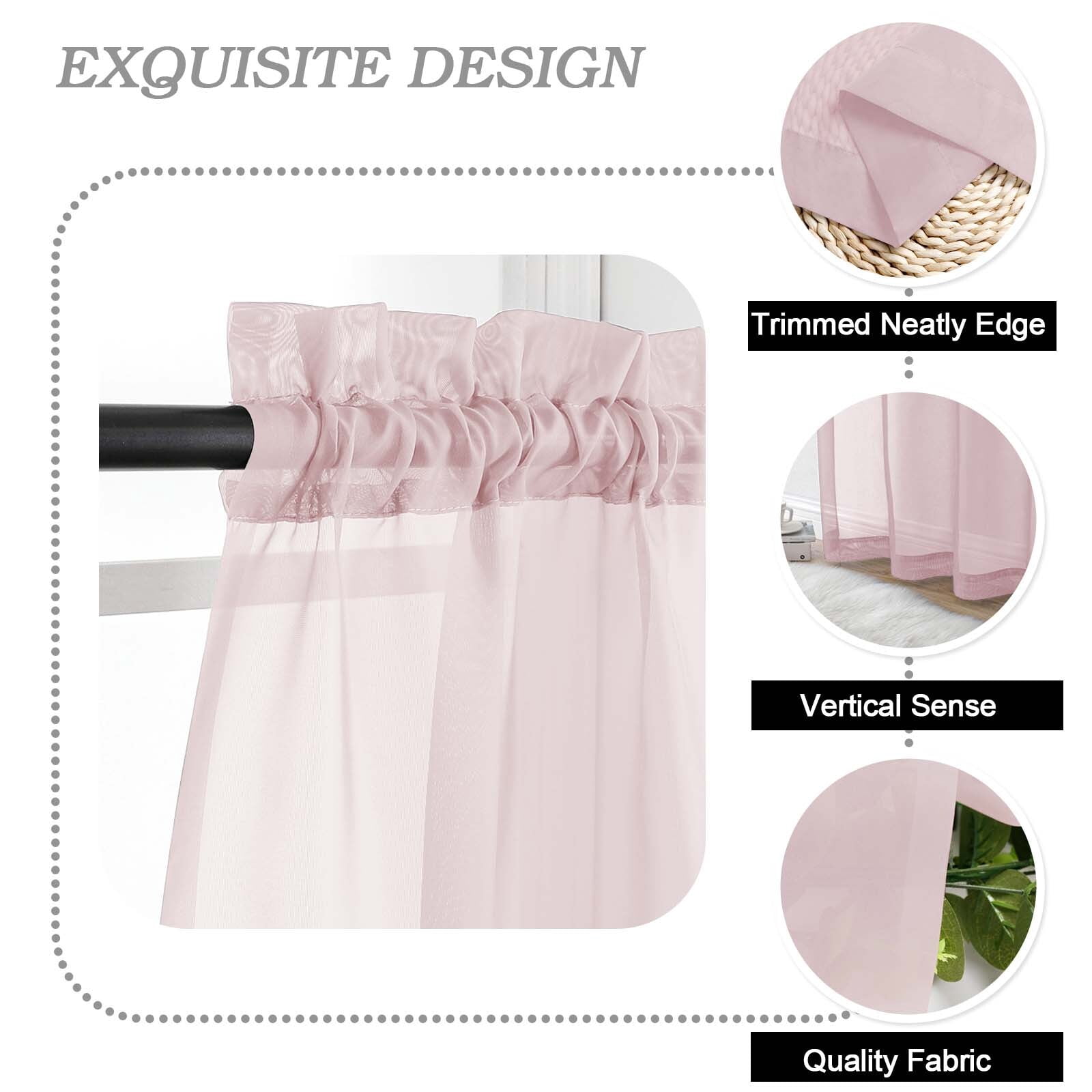 Patin Blush Pink Sheer Curtains Valances for Windows 14 Inch Length 2 Pcs, Solid Color Short Kitchen Curtain, Home Decor Drapes with Rod Pockets for Cafe Bedroom Basement, Each Panel 42" W x 14" L