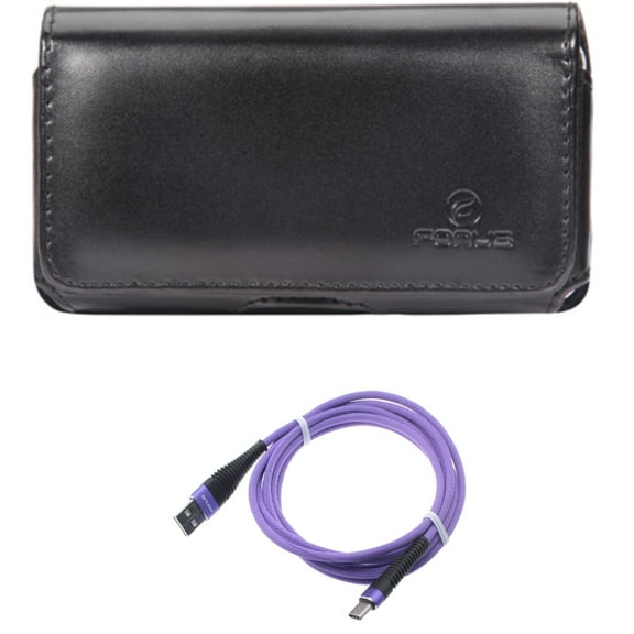 Case Belt Clip w 10ft USB-C Cable for Samsung Galaxy S22,S21,S20 - Leather Swivel Holster, Purple Type-C Charger Cord Combo