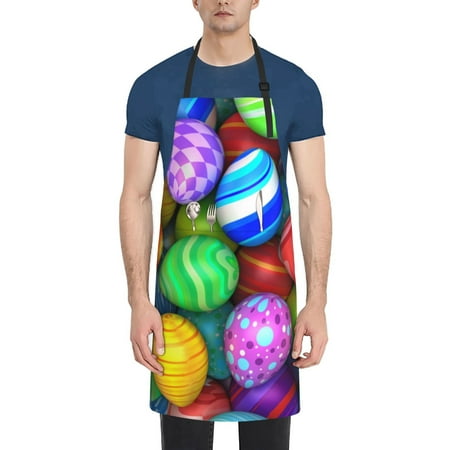 

Xecao Colorful Easter Eggs1 Print Kitchen Cooking Aprons Waterproof Adjustable Bib Aprons with 2 Pockets for Women Men Chef
