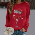 thumbnail image 2 of Zpanxa Womens Christmas Sweatshirt Red Wine Glass Santa Hat Graphic Sweater, 2 of 4