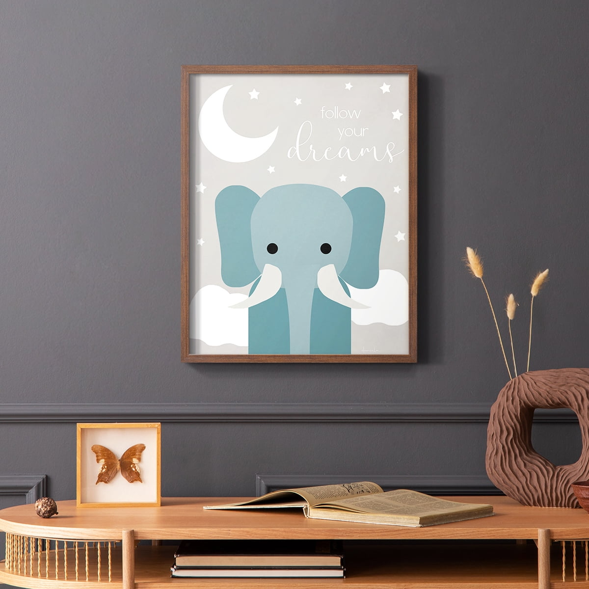 Dreams Elephant in Paper Solid Wood 11 x 14 Framed Print