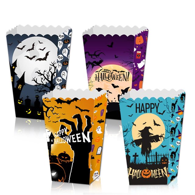 12 Pieces Halloween Popcorn Box Halloween Party Favor Snack Treat Boxes Candy Cookie Container Decorations Gifts for Kids Adults Halloween Party Favor Supplies