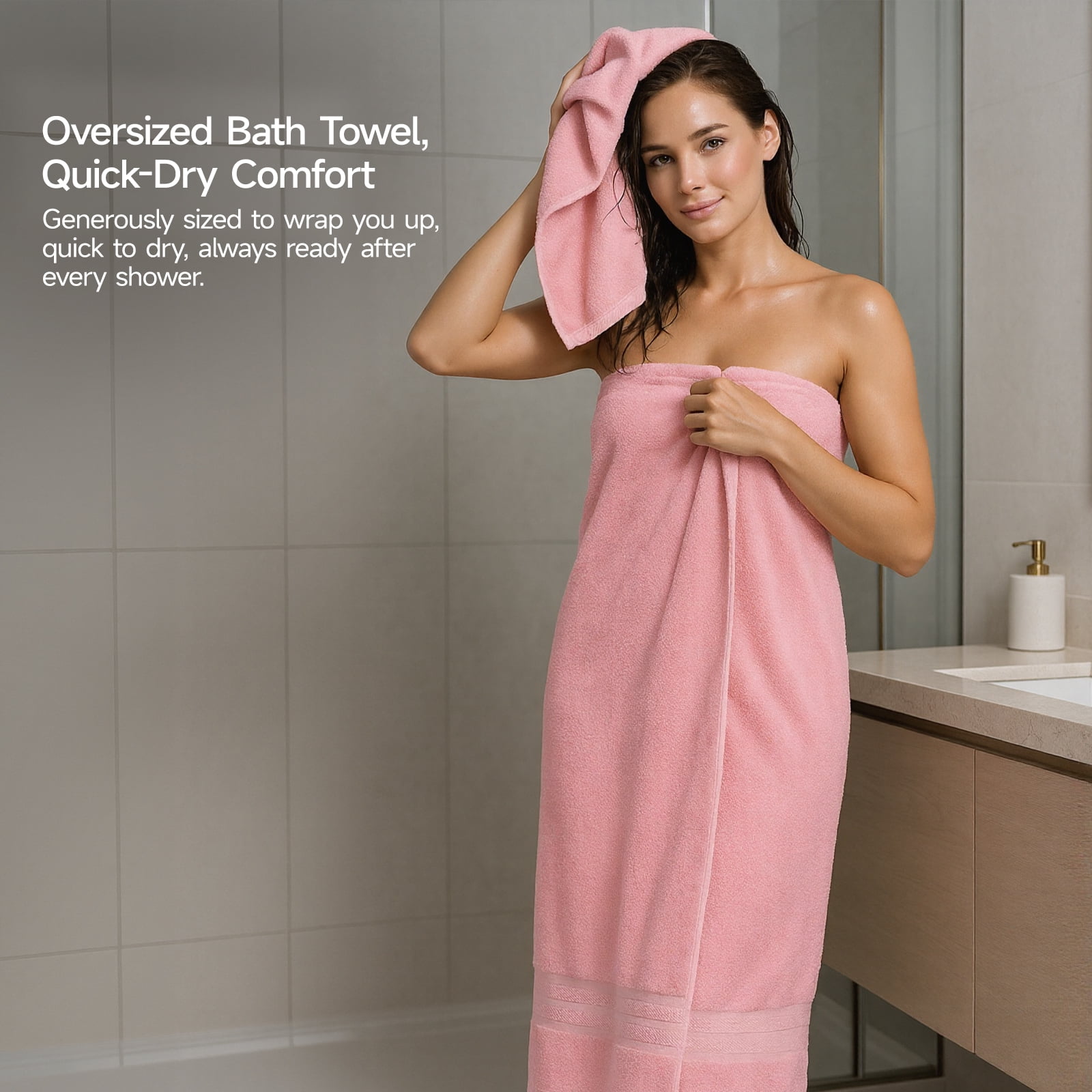 REDKISS 8-Piece 100% Cotton Towel Set, 600GSM Luxury Pink Bath Towels. Quick Dry Hand Towels & Washcloths