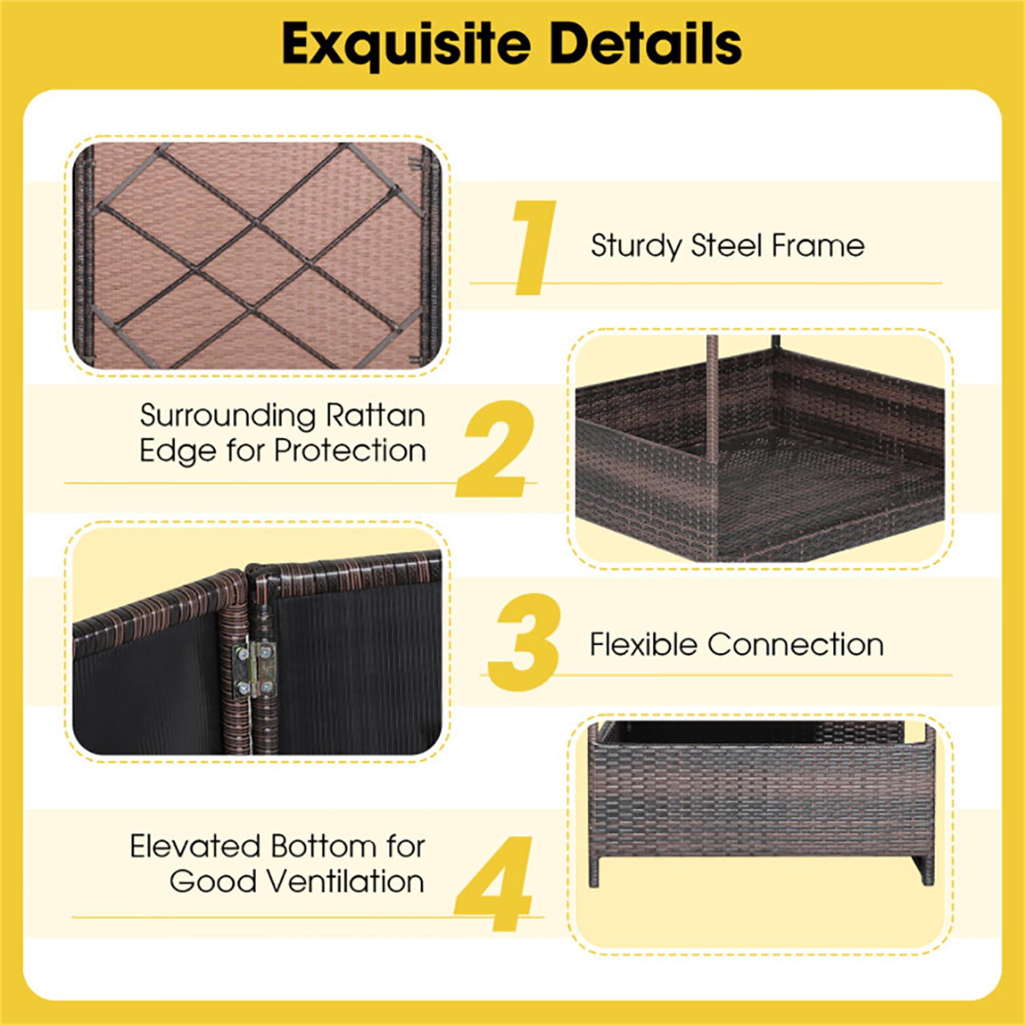 Kadyn 38" Pet Dog Bed Furniture with Provide Pet Mat, Outdoor PE Wicker Dog House for Cat and Dog with Waterproof Roof Kennel, Brown+Gray
