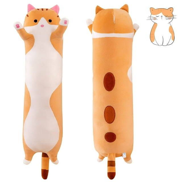 Almohada de felpa con forma de gato SNOWOLF amarilla 50 cm