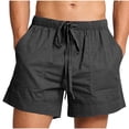 thumbnail image 2 of Summer Beach Linen Shorts For Men Solid Color Elastic Drawstring Waist Multi-Pocket Shorts Lightweight Comfortable Casual Shorts Perfect For Seaside Vacation Daily Wear Dark Gray XXL, 2 of 7