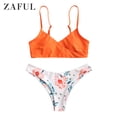 thumbnail image 3 of ZAFUL for Women's Swimwear Flower Print Surplice Bikini Set Orange L, 3 of 7